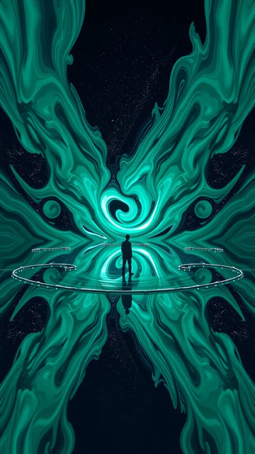 Emerald Vortex Portal with Lone Figure