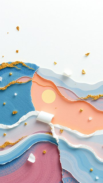 Abstract Paper Art Landscape with Gold Accents