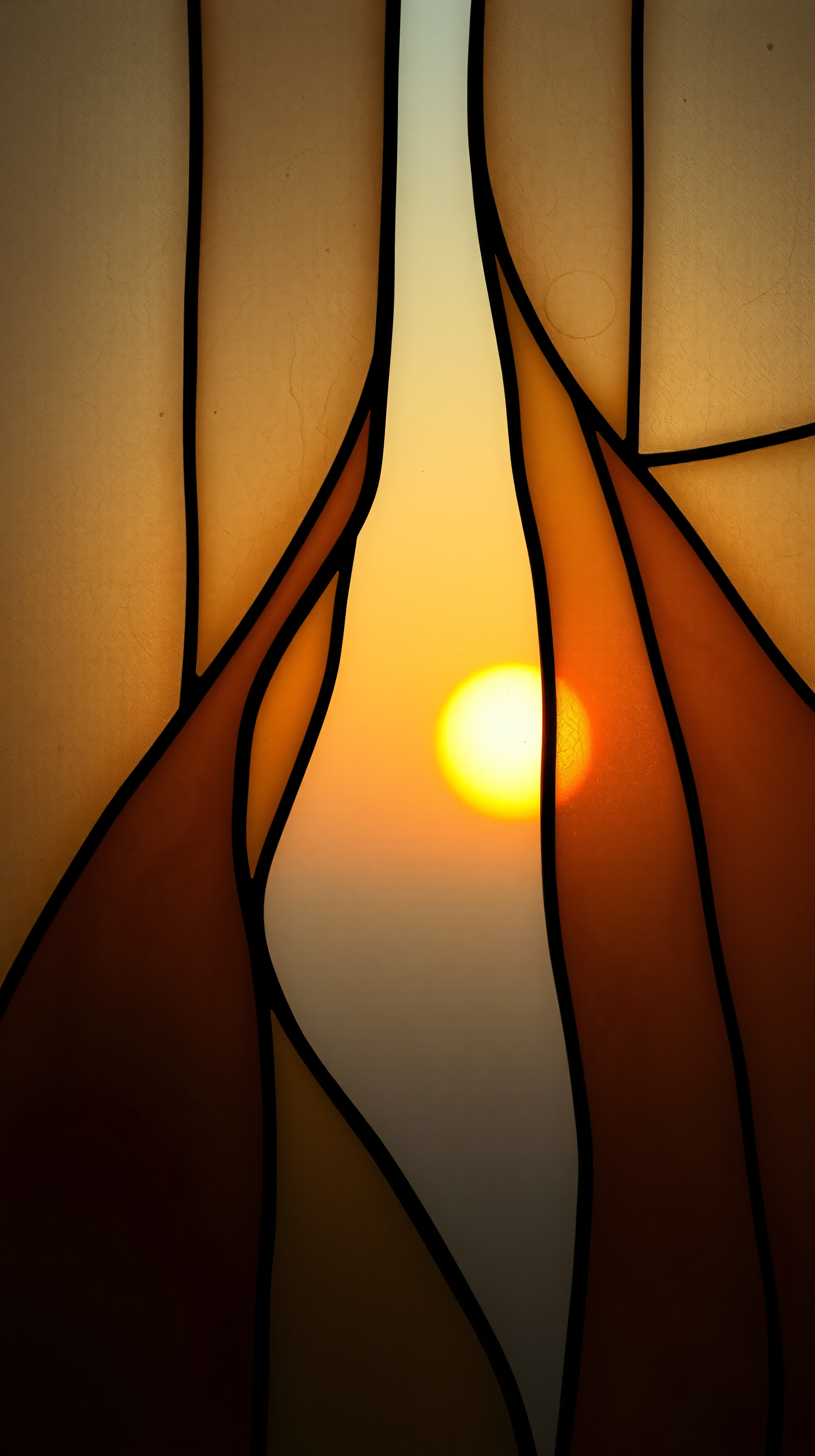 Stained Glass Sunset Abstract Art Wallpaper, stained glass, abstract art, sunset wallpaper, sunrise wallpaper, warm colors, orange aesthetic