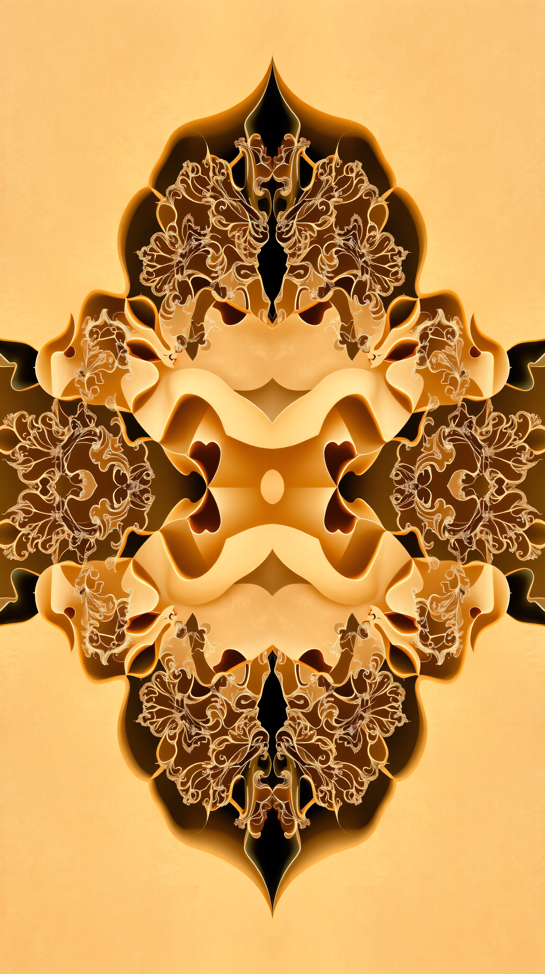 Golden Ornate Abstract Symmetrical Pattern Wallpaper, abstract, ornate, symmetrical, golden, amber, chocolate