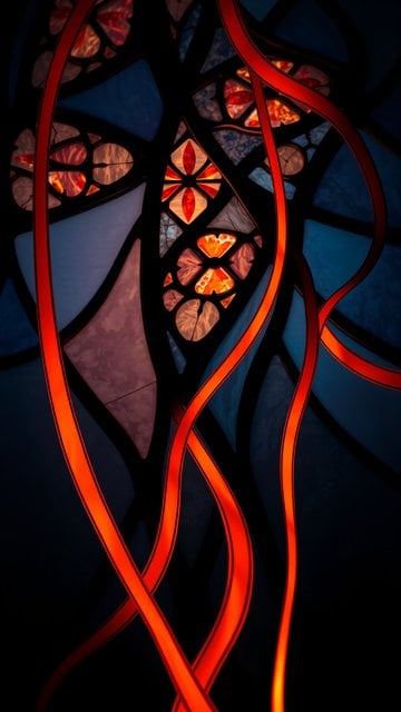 Abstract Neon Ribbons & Stained Glass Pattern