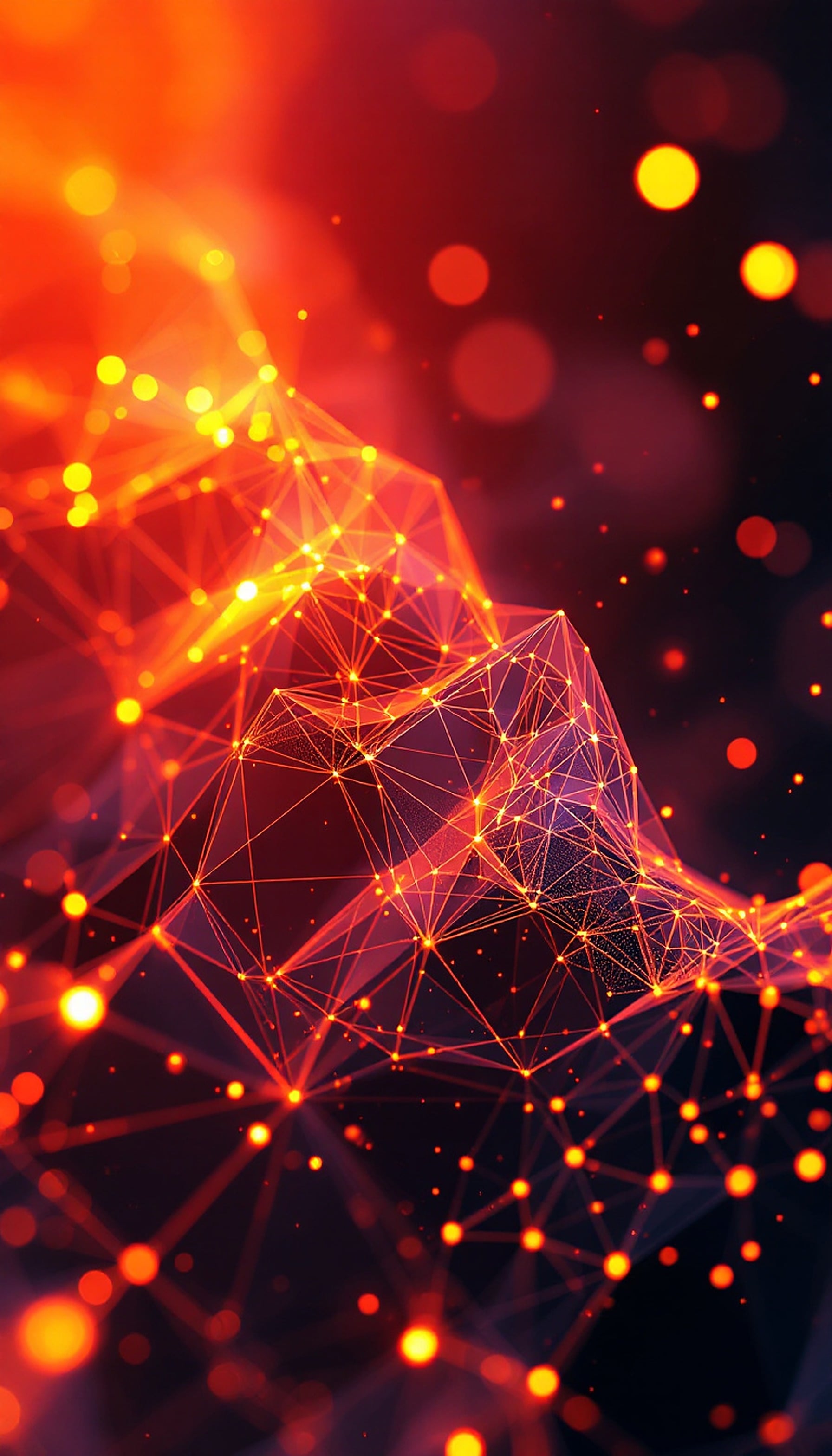 Fiery Orange Cyberpunk Network Wallpaper, cyberpunk, network, abstract, glowing lines, orange, red