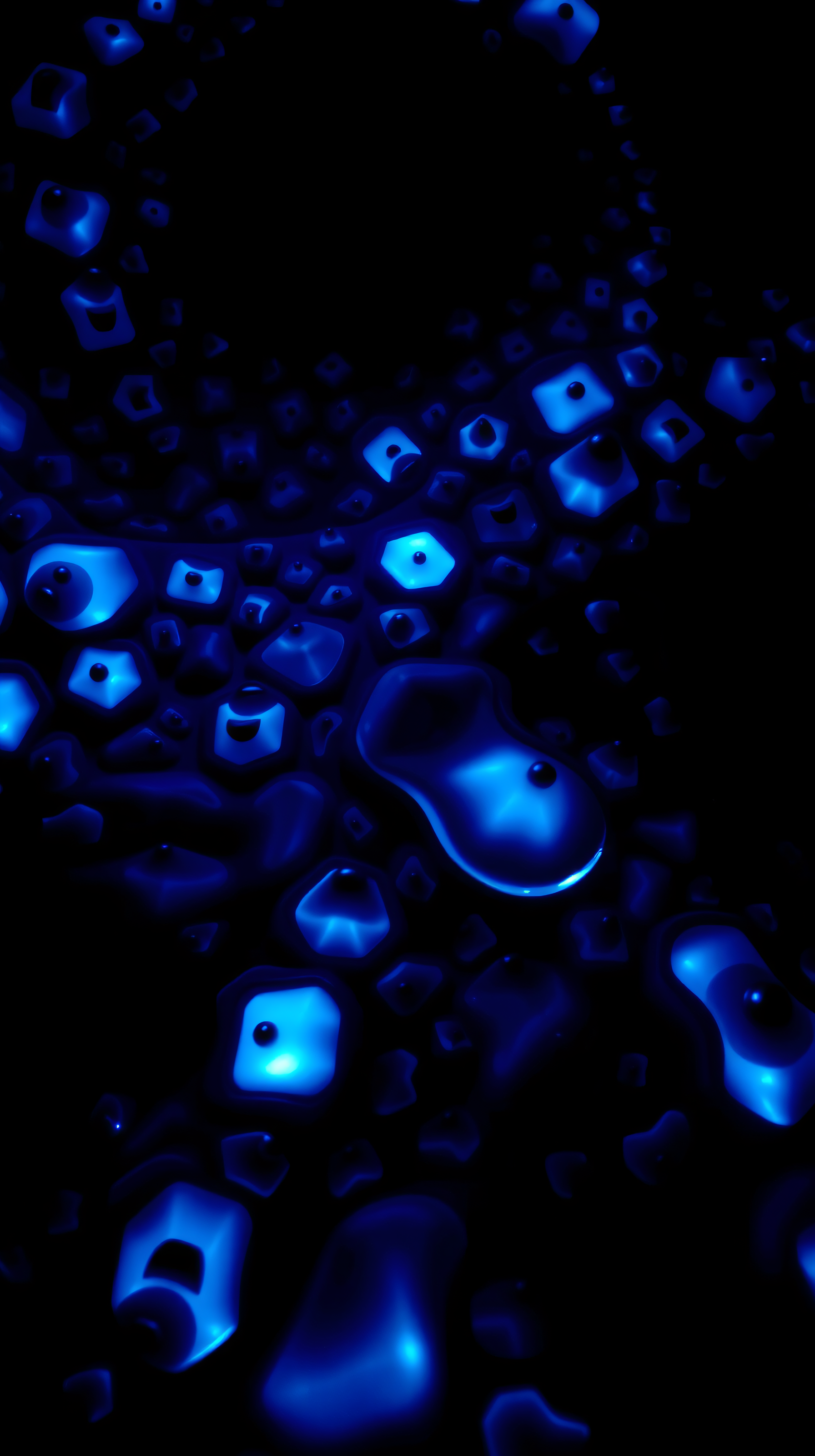 Abstract Electric Blue Liquid Bubbles Wallpaper, abstract wallpaper, electric blue, dark background, glowing bubbles, futuristic, organic shapes