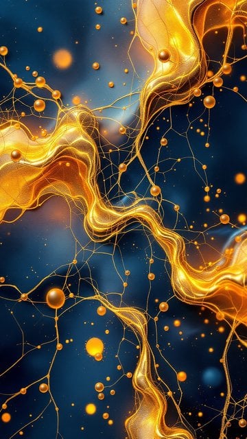 Golden Flow & Blue Abstract Art Mobile Wallpaper