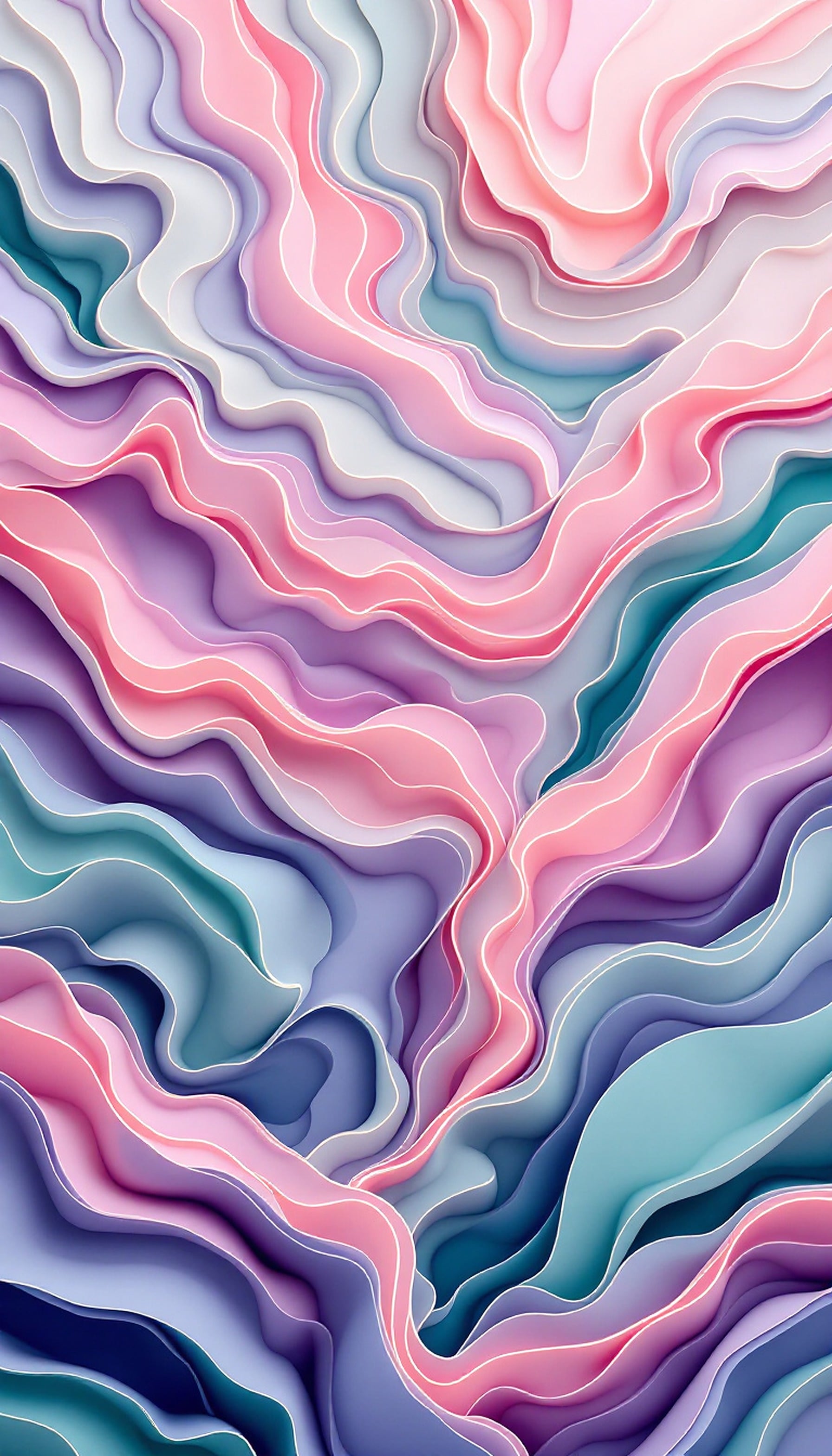 Abstract Wavy Pastel 3D Art Wallpaper, abstract, pastel waves, 3d art, pink purple teal, fluid design, minimalist