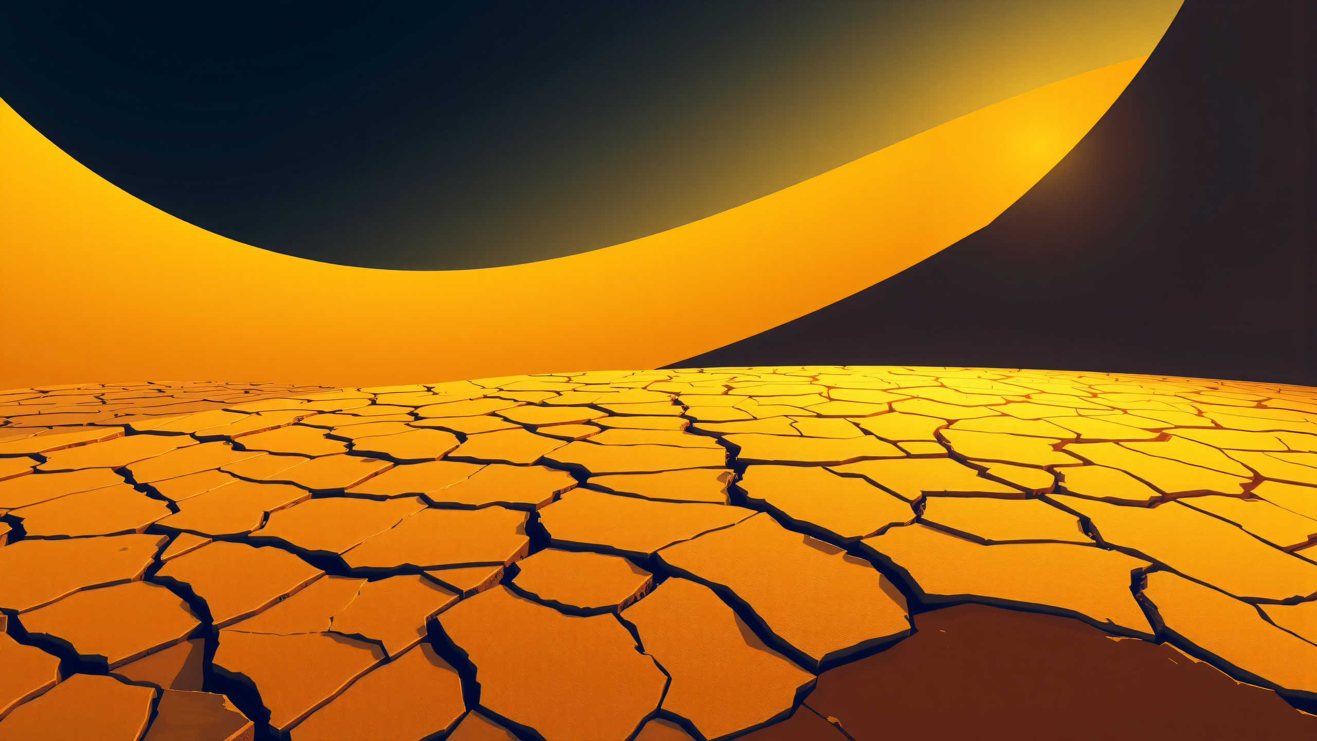 Abstract Cracked Ground Desert Horizon Wallpaper, abstract, cracked ground, desert, golden, dark sky, minimalist
