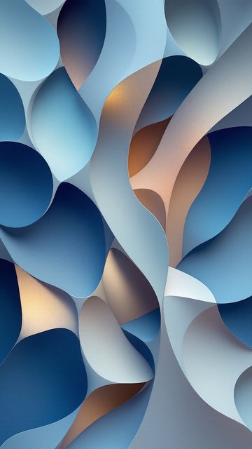 Abstract Waves Blue Gold Paper Cutout Wallpaper