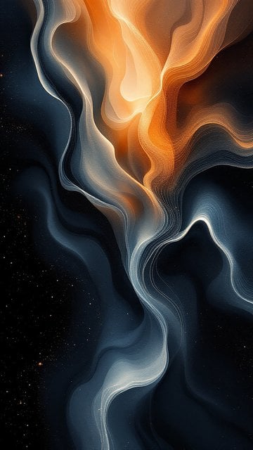 Abstract Wavy Smoke Aurora Dark Orange & Blue