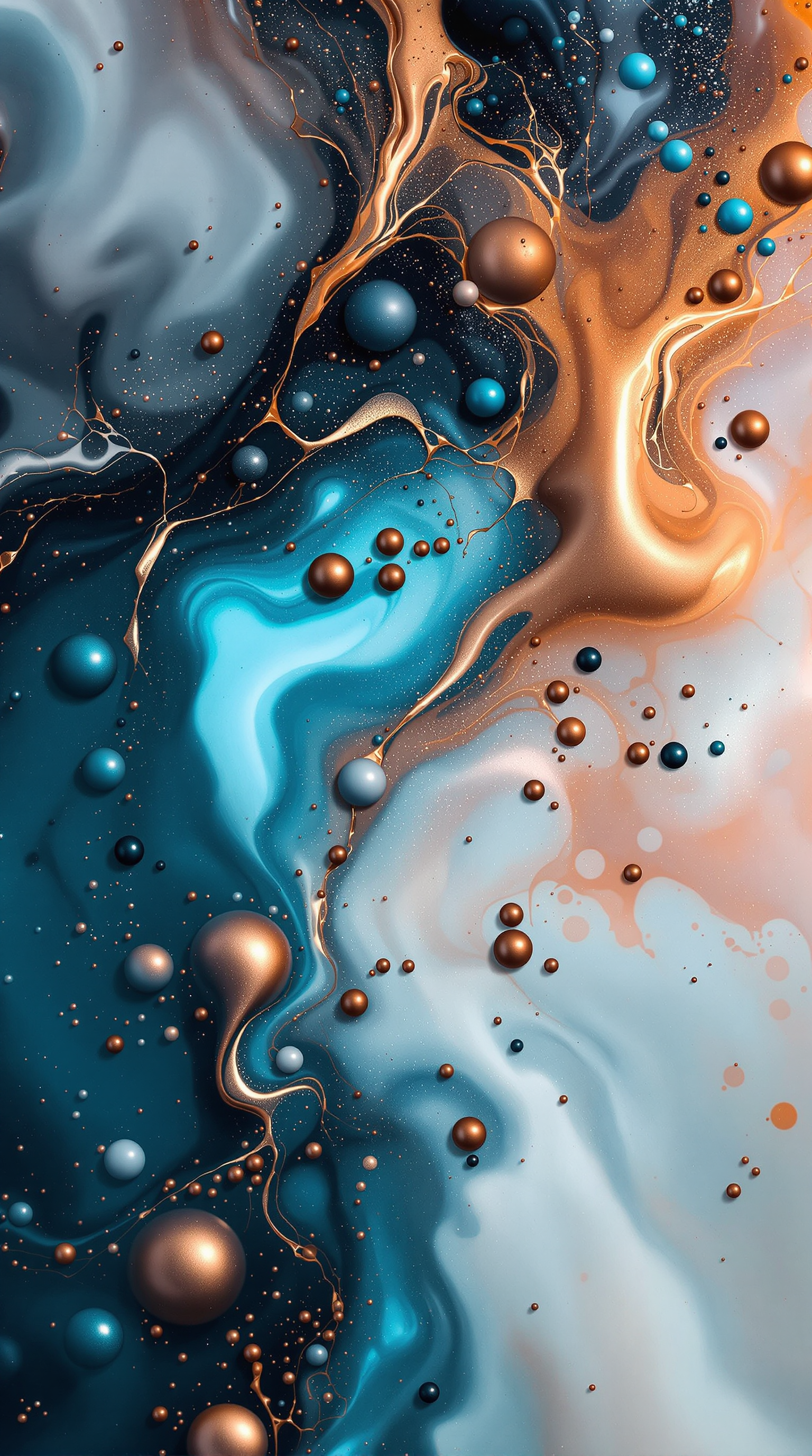 Abstract Teal & Gold Fluid Art Wallpaper, abstract, fluid art, teal, gold, peach, wallpaper