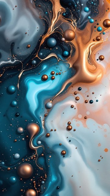 Abstract Teal & Gold Fluid Art Wallpaper