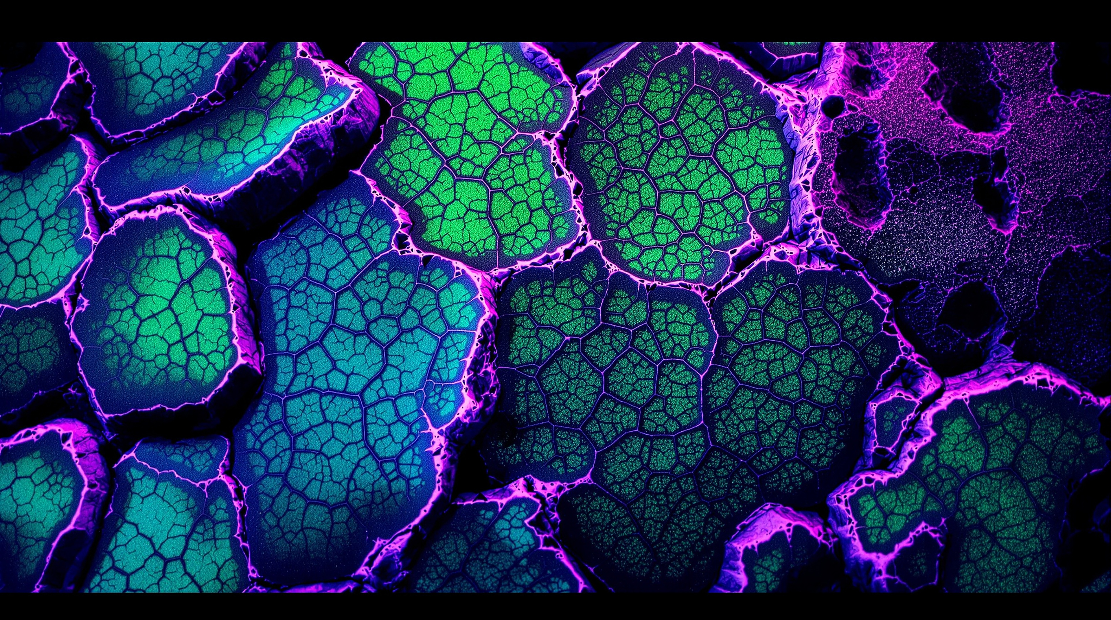 Neon Bio-Organic Cracks Abstract Wallpaper, neon, abstract, glowing, bio-luminescent, cracked texture, green