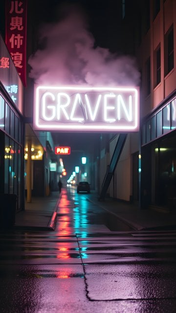 Cyberpunk City Alley Neon Reflections