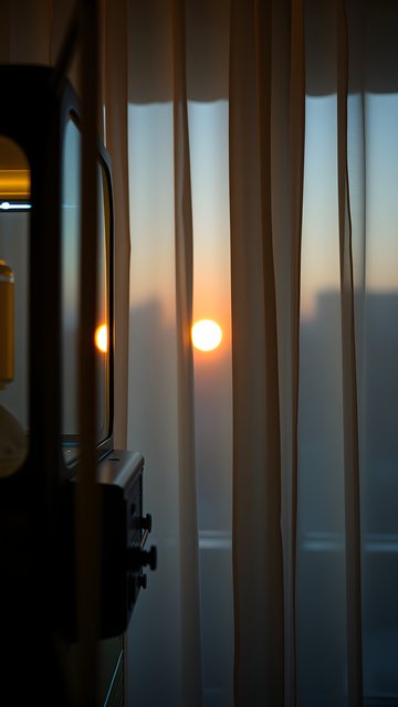 Golden Sunset Light Through Sheer Curtains Aesthetic