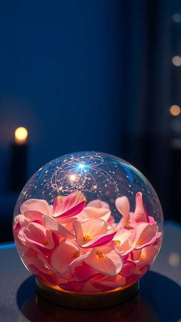Luminous Pink Petals in Magical Glass Sphere Wallpaper