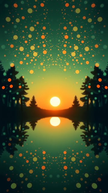 Dreamy Sunset Lake with Pine Silhouettes & Bokeh Lights