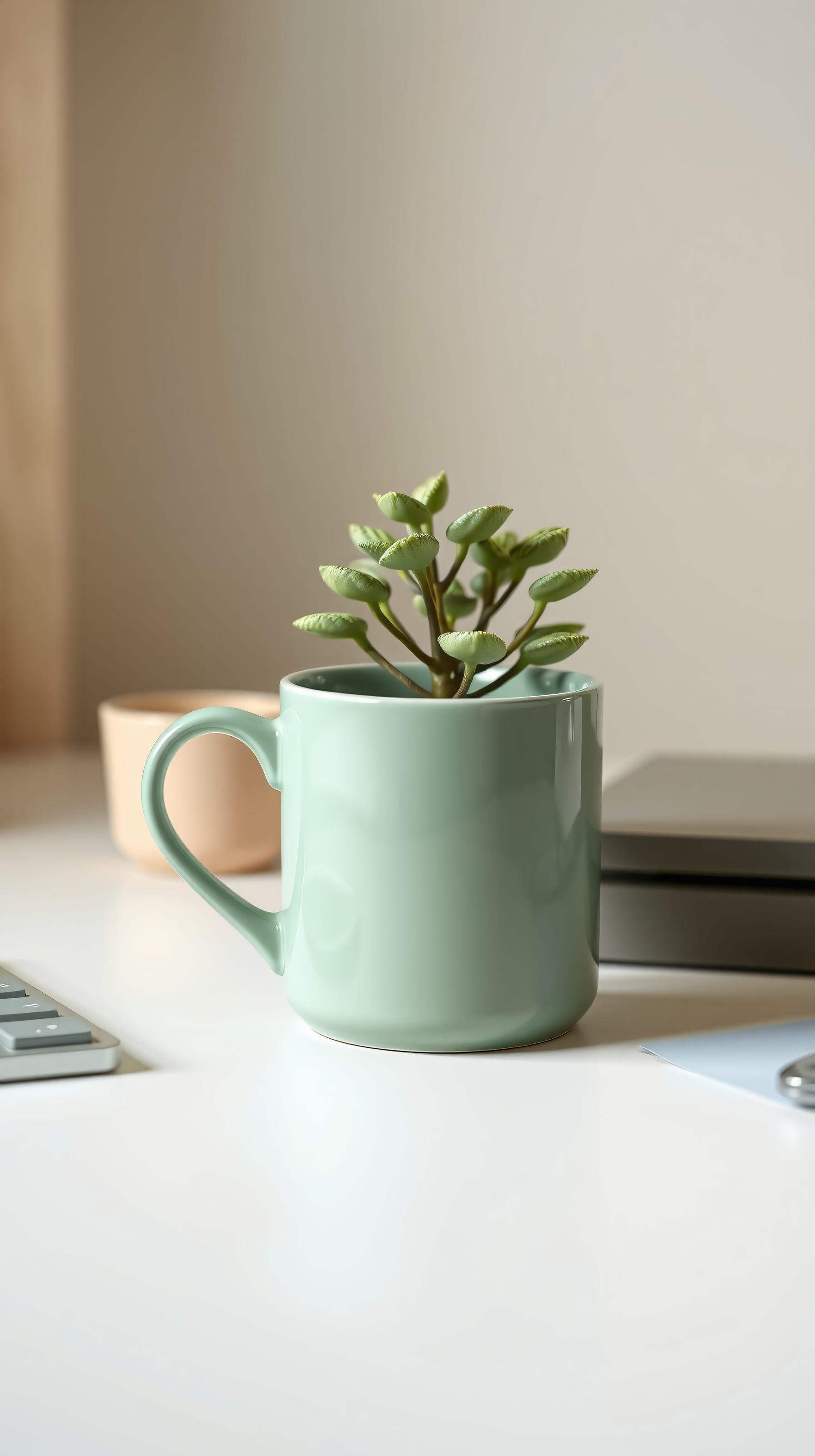 Minimalist Desk Plant Mug Wallpaper, minimalist, desk, plant, mug, succulent, mint green