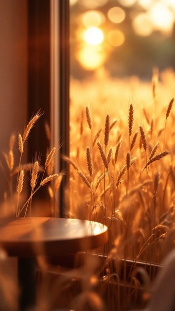Golden Wheat Field Sunset Cafe View Wallpaper