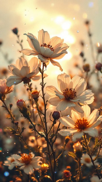 Golden Hour White Cosmos Floral Dream