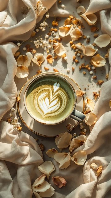 Matcha Latte with Petals and Silk