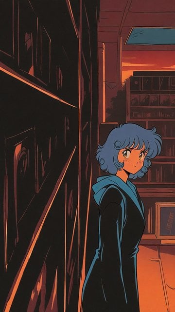 Anime Girl in Cozy Evening Library