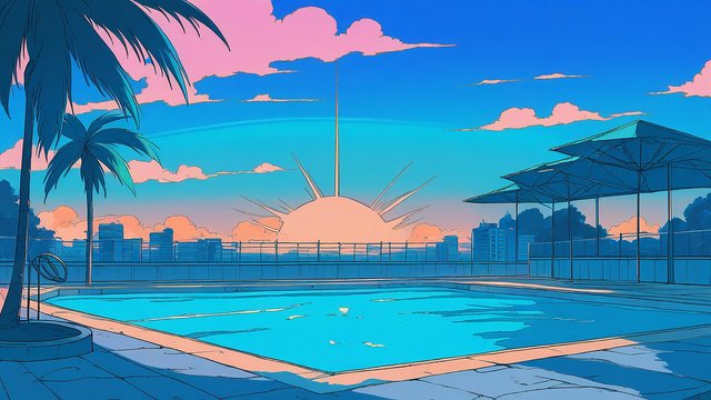 Rooftop Pool Sunset Cityscape Wallpaper Aesthetic