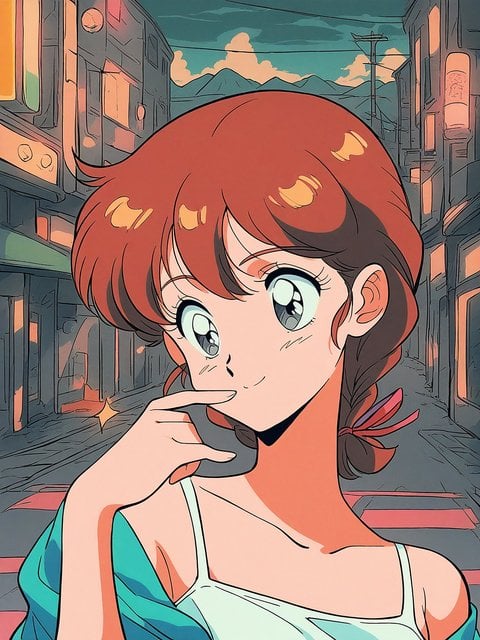 Anime Girl in Retro City Street Evening