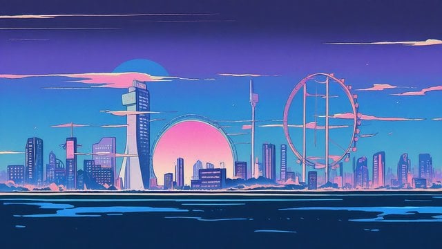 Retro Futurism City Skyline Sunset Wallpaper