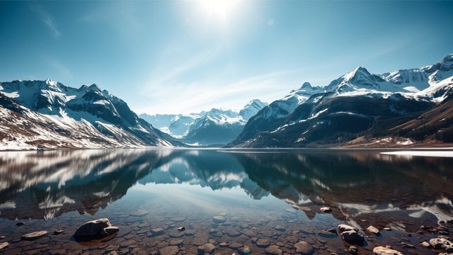 Clear Mountain Lake Reflection at Sunrise
