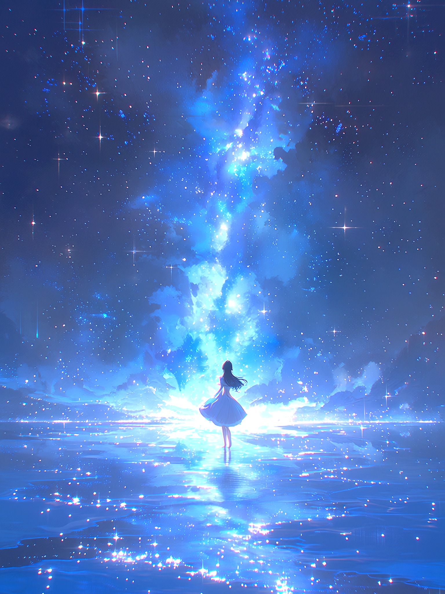 Anime Girl Stargazing Dreamy Night Sky Wallpaper, anime girl, stargazing, night sky, celestial, dreamy, fantasy