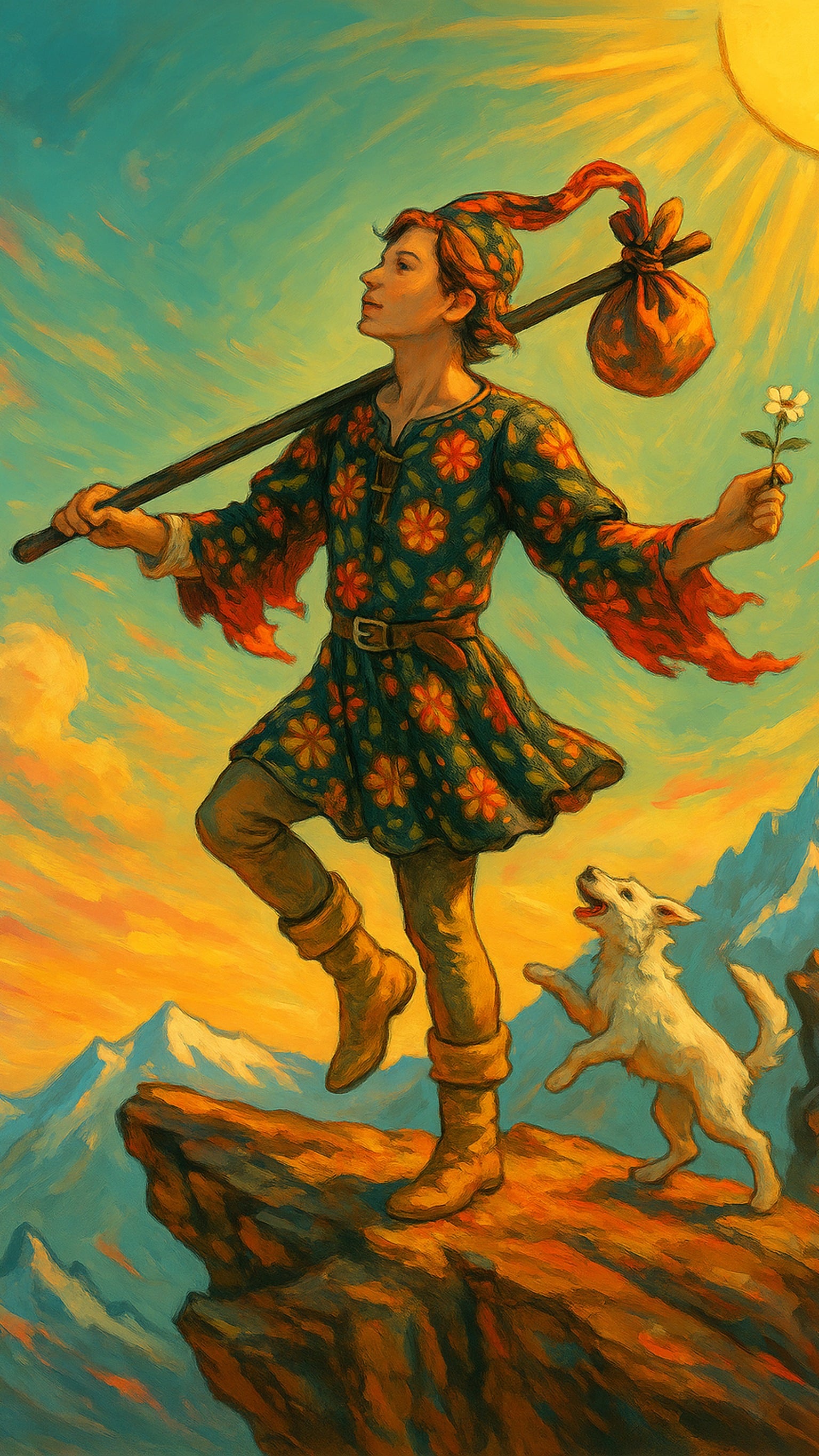 The Fool Tarot Card Art Wallpaper, tarot card, the fool, fantasy art, adventure, new beginnings, oil painting