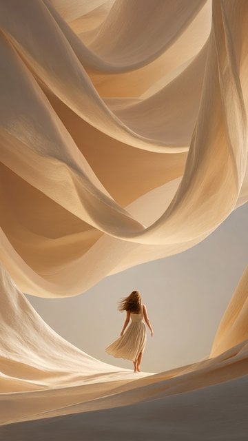 Woman in Flowing Fabric Desert Dream Aesthetic