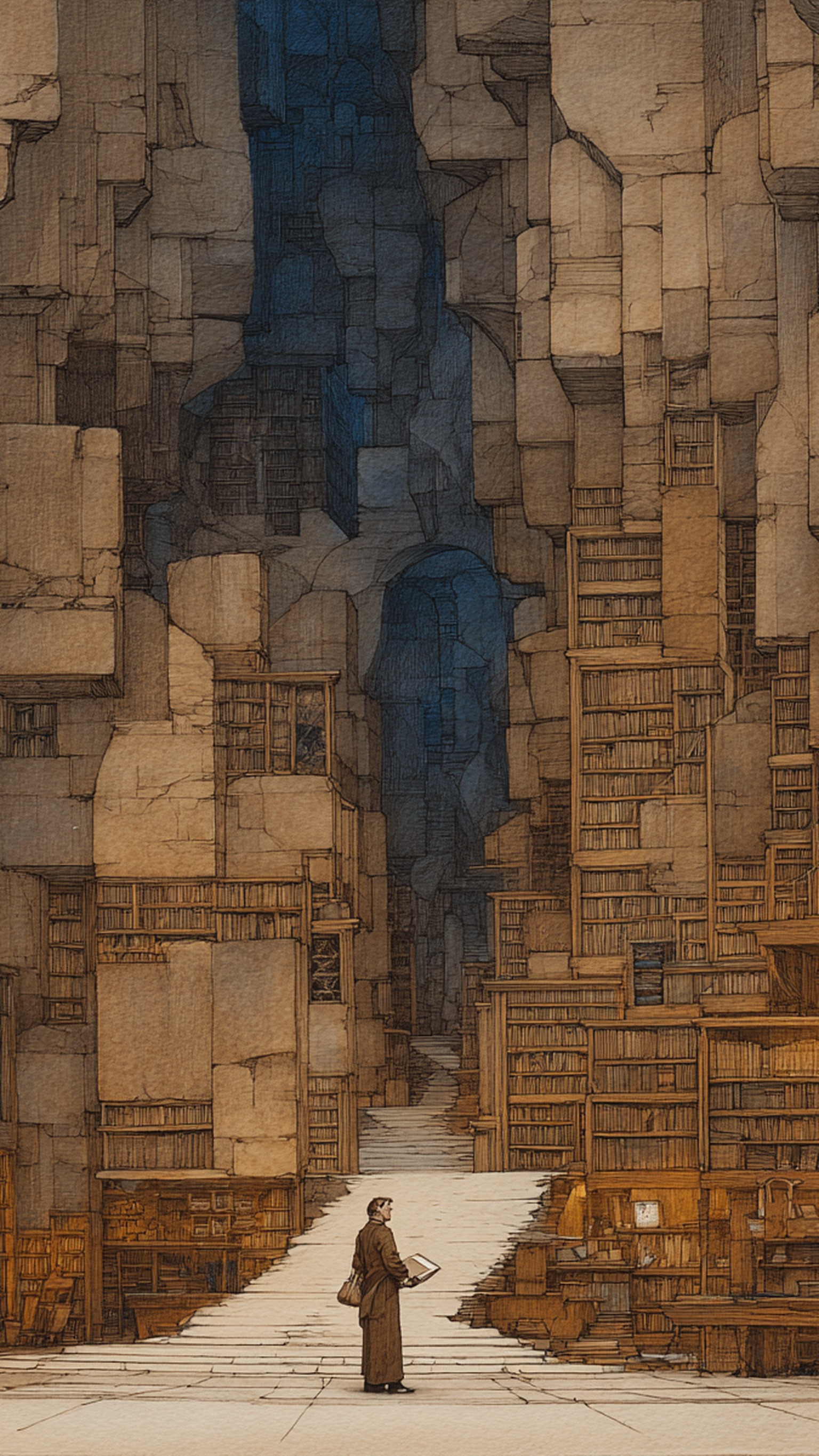 Lost Library City Abyss Medieval Scholar, library, book, scholar, fantasy, architecture, medieval