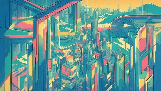 Futuristic City Landscape Abstract Vaporwave Wallpaper