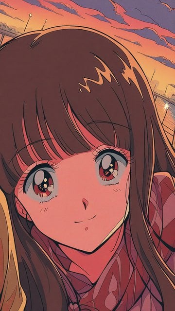 Anime Girl Sunset Cityscape Wallpaper