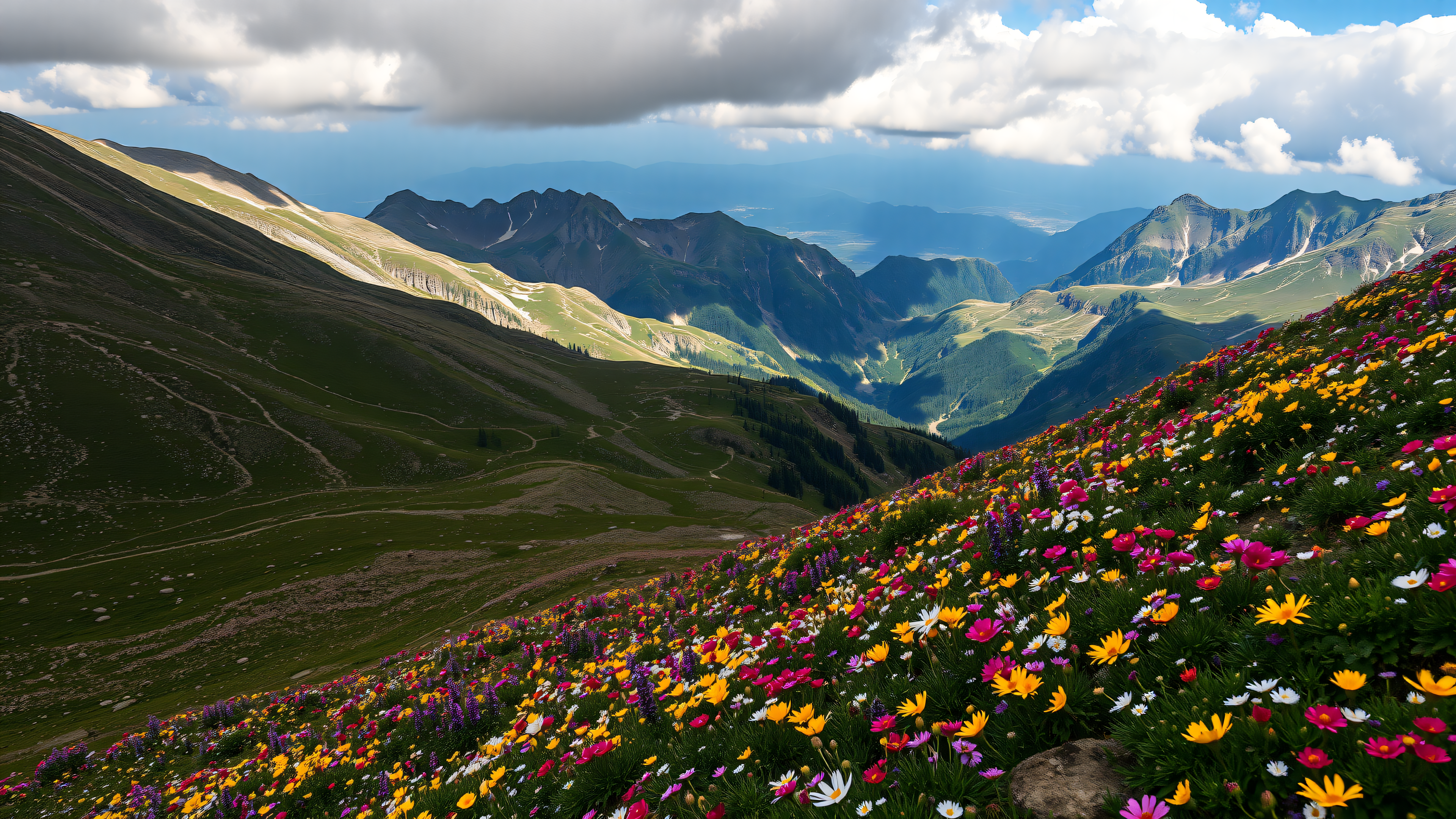Mountain Meadow Wildflowers at Golden Hour, mountain, wildflowers, meadow, nature, floral, landscape