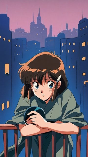 Anime Girl City Night View Aesthetic Wallpaper