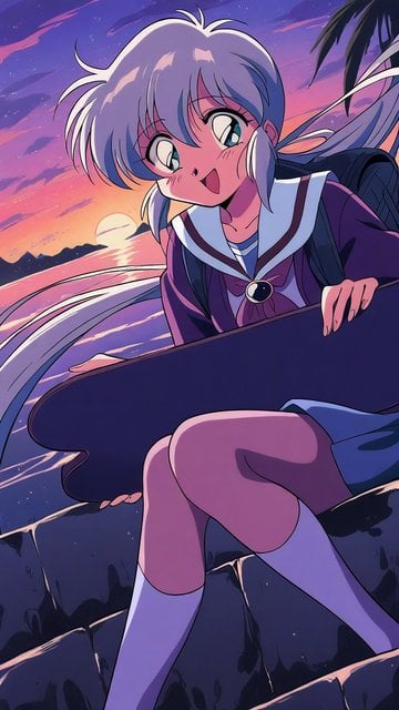 Anime Girl Sunset Skateboard Aesthetic Wallpaper