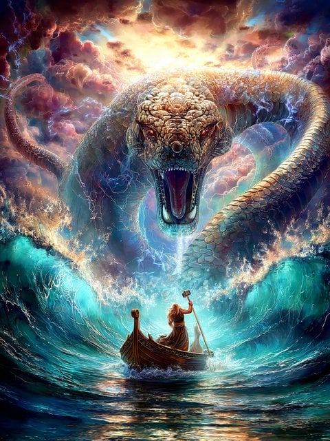 Thor vs Jörmungandr Norse Mythology Epic Art