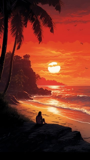 Tropical Sunset Beach Solitude Wallpaper