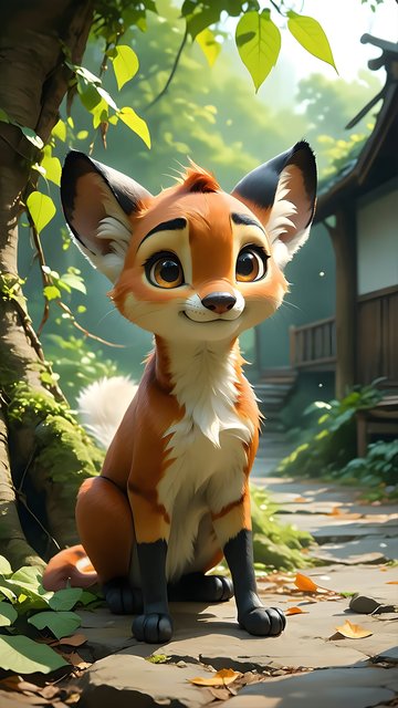 Adorable Cartoon Fox in Enchanted Forest Wallpaper