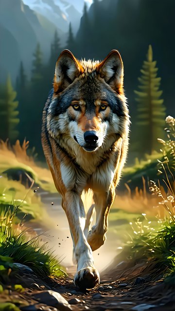 Majestic Wolf Forest Path Phone Wallpaper