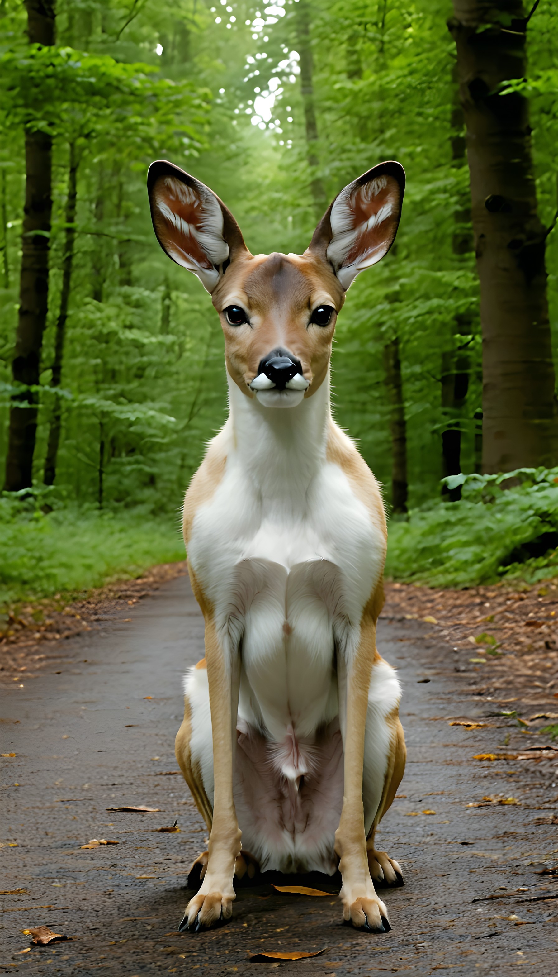 Cute Fawn Sitting Forest Path Mobile Wallpaper, fawn, deer, wildlife, forest, nature, cute animal