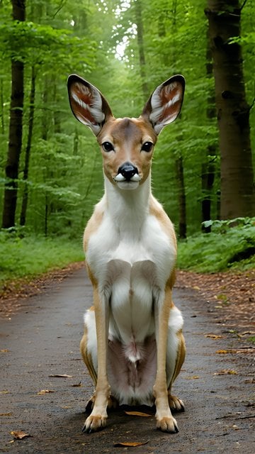 Cute Fawn Sitting Forest Path Mobile Wallpaper