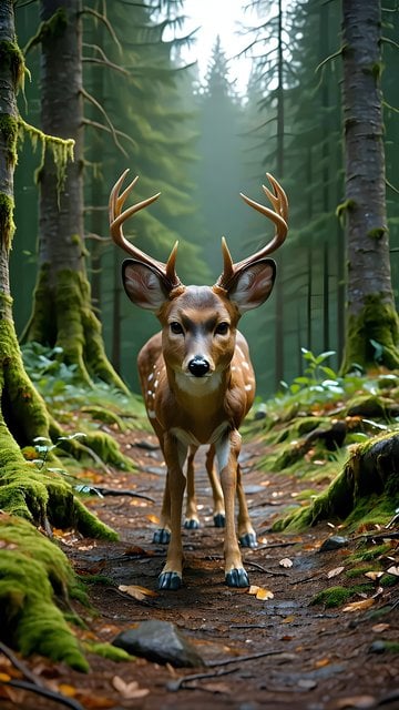 Majestic Woodland Deer in Lush Green Forest