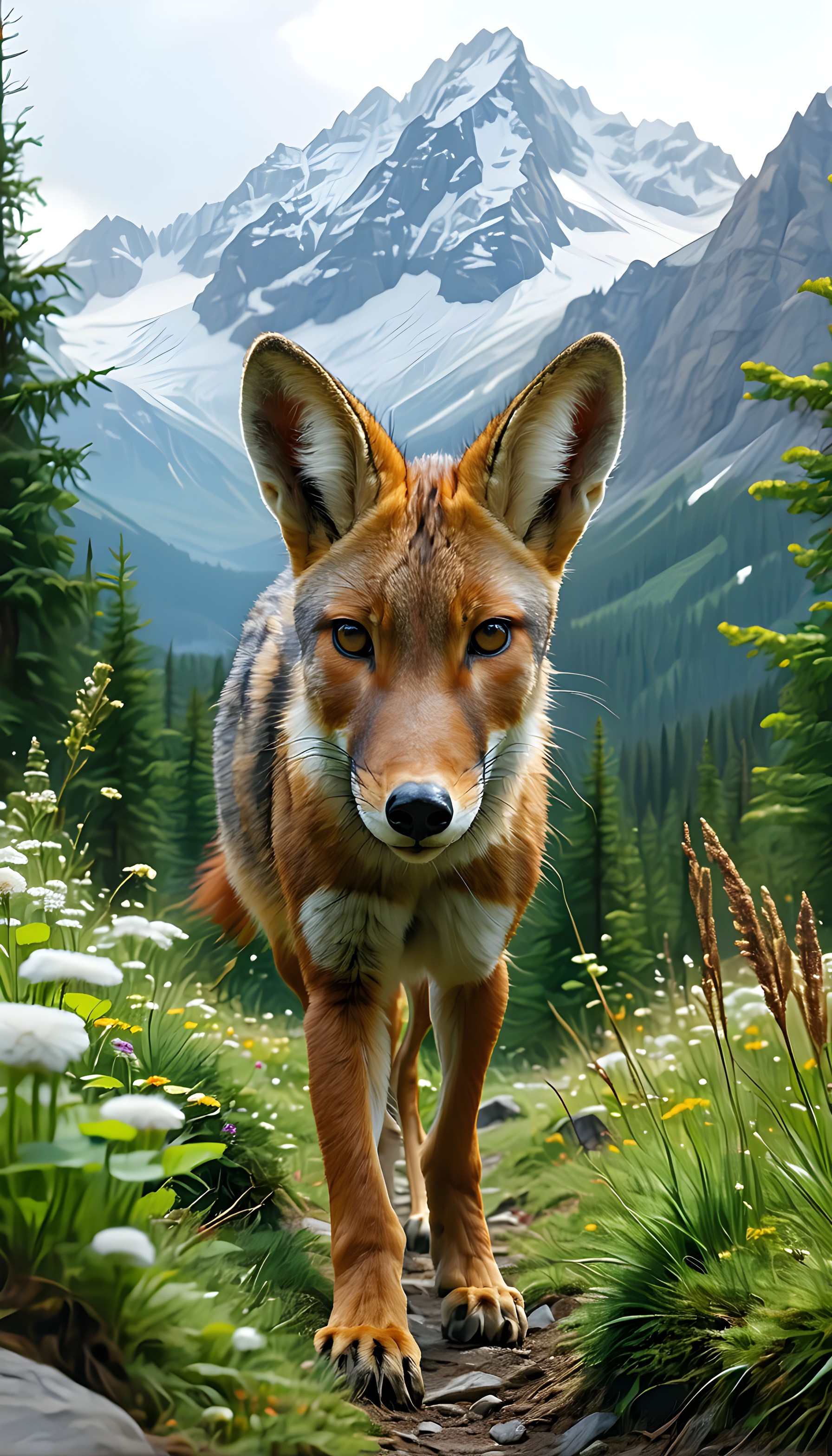 Majestic Wild Coyote Mountain Forest Phone Wallpaper, coyote, wild animal, mountain, forest, nature, wilderness