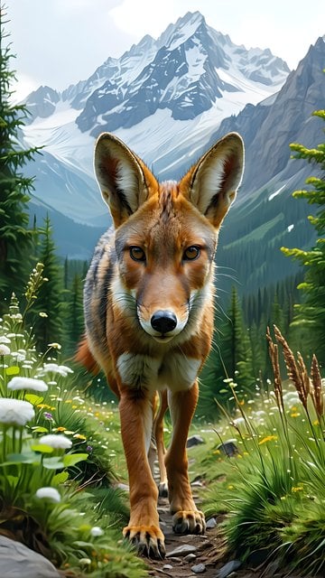 Majestic Wild Coyote Mountain Forest Phone Wallpaper