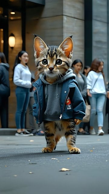 Urban Chic Tabby Cat in Jacket Mobile Wallpaper