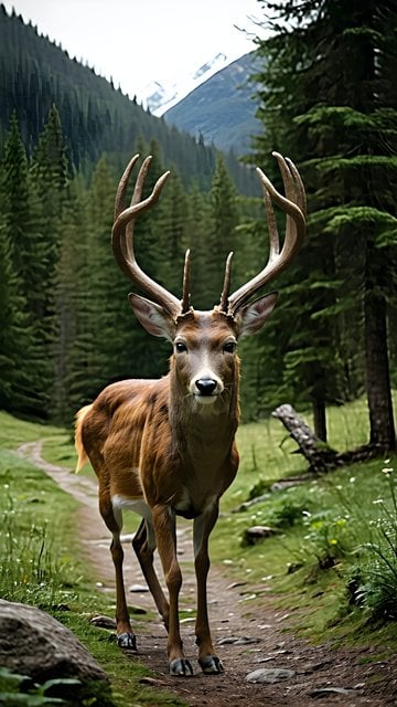 Wild Deer in Alpine Forest Wallpaper