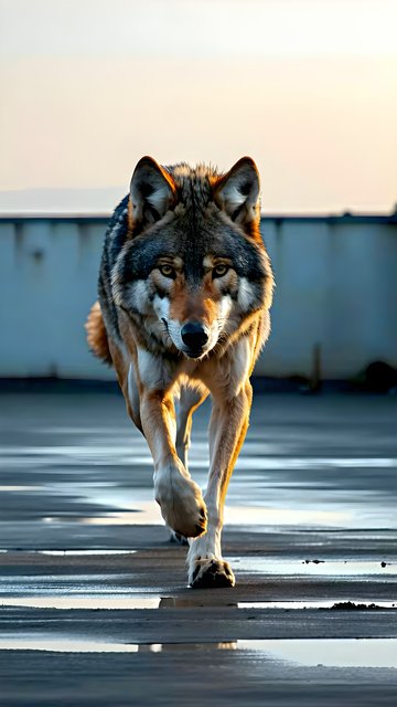 Majestic Wolf Walking in Golden Light Wallpaper