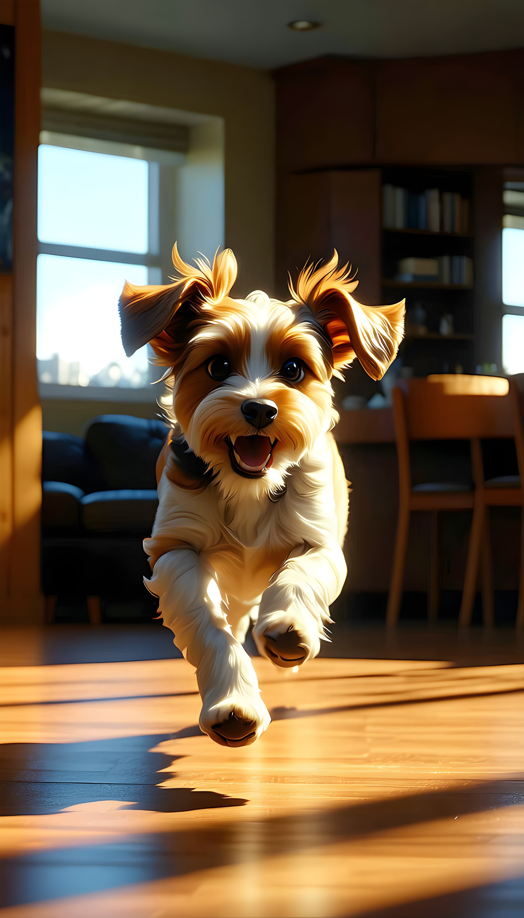 Adorable Fluffy Puppy Running Happy Home Background, puppy, dog, cute, happy, running, pets